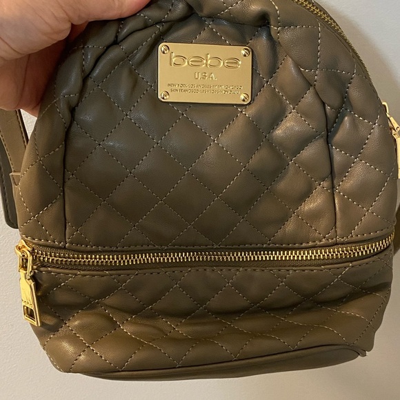 bebe quilted faux leather small mini backpacks in taupe with gold tone hardware - Picture 5 of 8